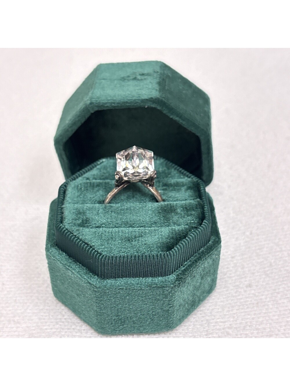 Estate Jewelry Vintage Cocktail Ring 925 Sterling Silver Ice Cube Quartz Sz 7.5